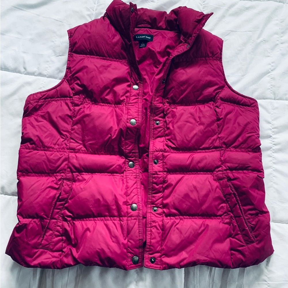 Lands' End Puffer Vest in Bright Raspberry
